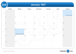 Month Calendar 1927 & Holidays 1927