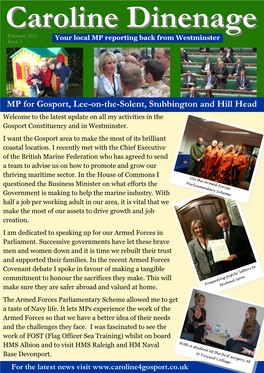 MP for Gosport, Lee-On-The-Solent, Stubbington and Hill Head Welcome to the Latest Update on All My Activities in the Gosport Constituency and in Westminster