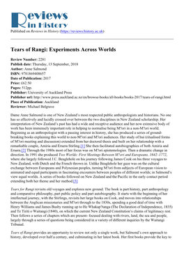 Tears of Rangi: Experiments Across Worlds