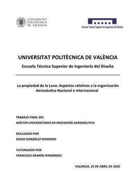 UNIVERSITAT POLITÈCNICA DE VALÈNCIA Escuela Técnica Superior De Ingeniería Del Diseño