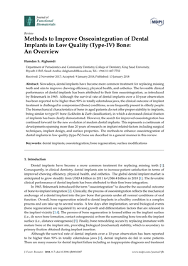 Methods to Improve Osseointegration of Dental Implants in Low Quality (Type-IV) Bone: an Overview