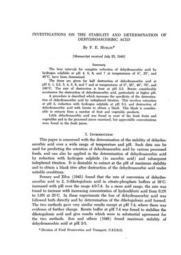 Investigations on the Stability and Determination of Dehydroascorbic Acid