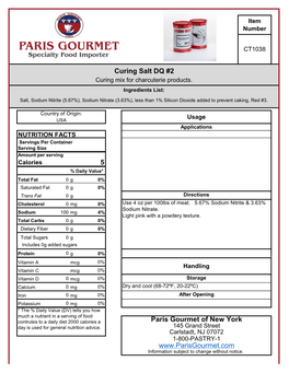 Curing Salt DQ #2 Paris Gourmet of New York Www