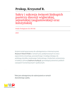 Sakry I Sukcesja Święceń Biskupich Pasterzy Diecezji Wigierskiej, Sejneńskiej (Augustowskiej) Oraz Łomżyńskiej