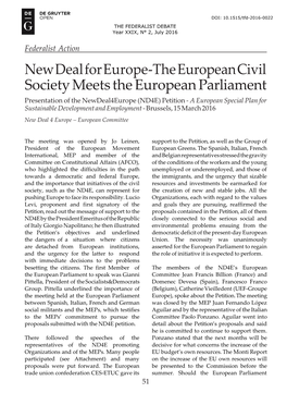 New Deal for Europe-The European Civil Society Meets the European Parliament