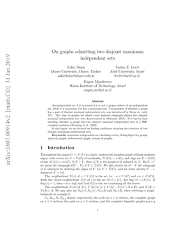 On Graphs Admitting Two Disjoint Maximum Independent Sets