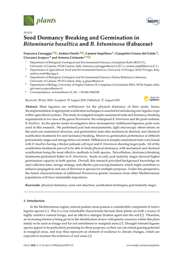 Seed Dormancy Breaking and Germination in Bituminaria Basaltica and B. Bituminosa (Fabaceae)