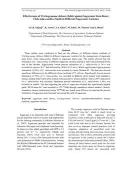 Against Sugarcane Stem Borer, Chilo Infuscatellus (Snell) in Different Sugarcane Varieties