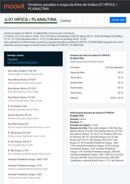 Horários, Paradas E Mapa Da Linha De Ônibus 07 HÍPICA / PLANALTINA