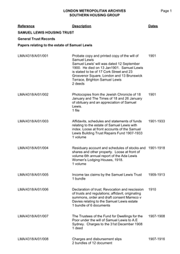 LONDON METROPOLITAN ARCHIVES Page 1 SOUTHERN HOUSING GROUP