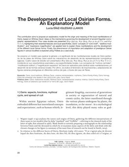 The Development of Local Osirian Forms. an Explanatory Model Lucía DÍAZ-IGLESIAS LLANOS