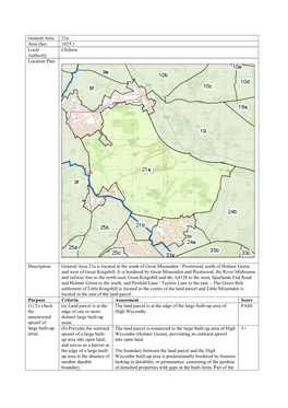 General Area 21A Area (Ha) 1025.1 Local Authority Chiltern Location