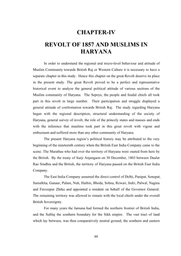 Chapter-Iv Revolt of 1857 and Muslims in Haryana
