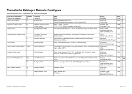 Thematische Kataloge / Thematic Catalogues Zusammengestellt Von / Compiled by Dr