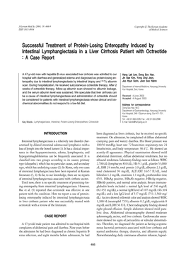 Successful Treatment of Protein-Losing Enteropathy Induced by Intestinal Lymphangiectasia in a Liver Cirrhosis Patient with Octreotide : a Case Report