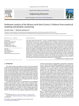 Settlement Analysis of the Mornos Earth Dam (Greece): Evidence from Numerical Modeling and Geodetic Monitoring