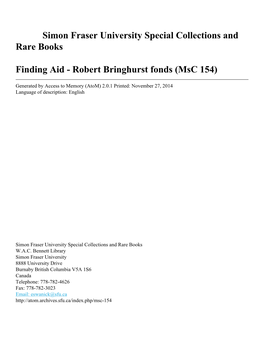 Robert Bringhurst Fonds (Msc 154)