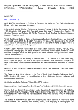 Religion Against the Self: an Ethnography of Tamil Rituals, 2000, Isabelle Nabokov, 0195354362, 9780195354362, Oxford University Press, 2000