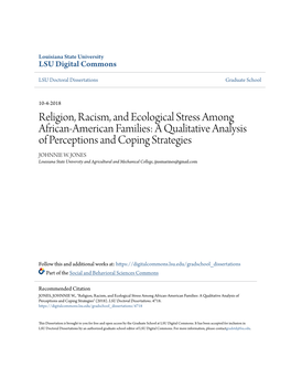 Religion, Racism, and Ecological Stress Among African-American Families: a Qualitative Analysis of Perceptions and Coping Strategies JOHNNIE W