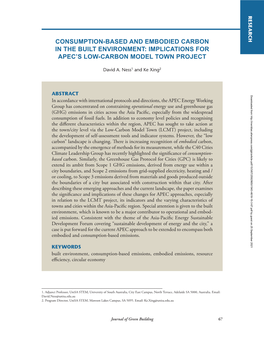 Consumption-Based and Embodied Carbon in the Built Environment: Implications for Apec's Low-Carbon Model Town Project