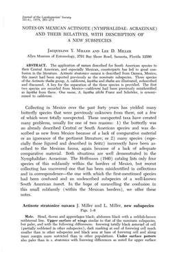 Notes on Mexican Actinote (Nymphalidae: Acraeinae) and Their Relatives, with Description of a New Subspecies