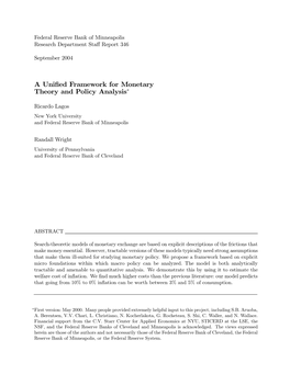 A Unified Framework for Monetary Theory and Policy Analysis