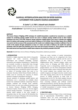 Rainfall Interpolation Analysis on River Kaduna Catchment for Climate Change Assessment