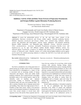 Inhibitory Activity of Ink and Body Tissue Extracts of Euprymna Stenodactyla and Octopus Dollfusi Aganist Histamine Producing Bacteria