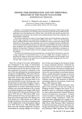 Feeding-Time Minimization and the Territorial Behavior of the Willow Flycatcher (Empidonax Traillii)