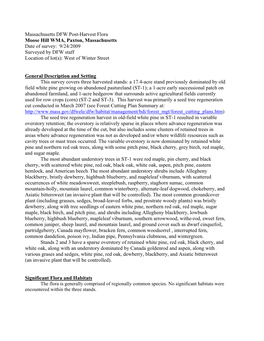 Massachusetts DFW Post-Harvest Flora Moose Hill WMA, Paxton, Massachusetts Date of Survey: 9/24/2009 Surveyed by DFW Staff Location of Lot(S): West of Winter Street