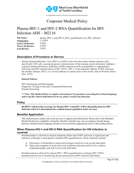 Plasma HIV-1 and HIV-2 RNA Quantification for HIV Infection