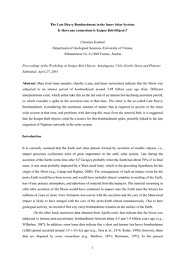 The Late Heavy Bombardment in the Inner Solar System: Is There Any Connection to Kuiper Belt Objects?