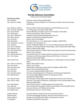 Florida Advisory Committee *Indicates Veteran of the United States Military Honorary Co-Chairs Hon