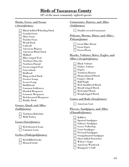 Birds of Tuscarawas County 187 of the Most Commonly Sighted Species