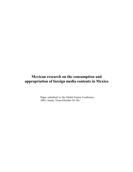 Mexican Research on the Consumption and Appropriation of Foreign Media Contents in Mexico