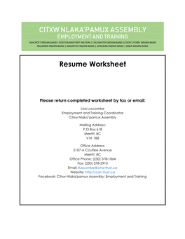CITXW NLAKA'pamux ASSEMBLY Resume Worksheet