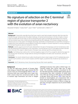 No Signature of Selection on the C-Terminal Region of Glucose Transporter 2 with the Evolution of Avian Nectarivory