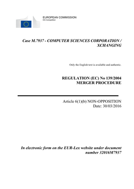 Case M.7937 - COMPUTER SCIENCES CORPORATION / XCHANGING