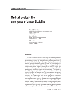 Medical Geology: the Emergence of a New Discipline