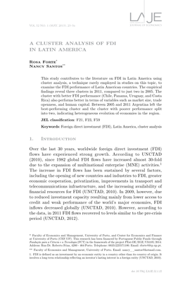 A Cluster Analysis of Fdi in Latin America 1. Introduction