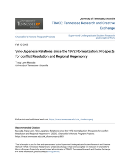 Sino-Japanese Relations Since the 1972 Normalization: Prospects for Conflict Resolution and Regional Hegemonry