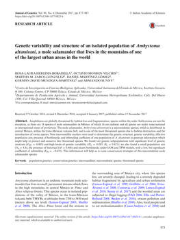 Genetic Variability and Structure of an Isolated Population of Ambystoma