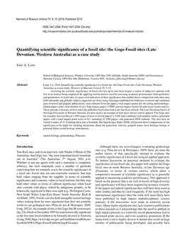 The Gogo Fossil Sites (Late Devonian, Western Australia) As a Case Study