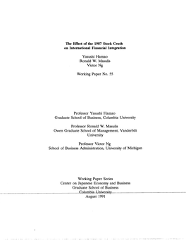 The Effect of the 1987 Stock Crash on International Financial Integration