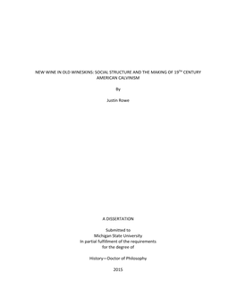 New Wine in Old Wineskins: Social Structure and the Making of 19Th Century American Calvinism