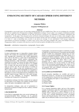 Enhancing Security of Caesar Cipher Using Different Methods