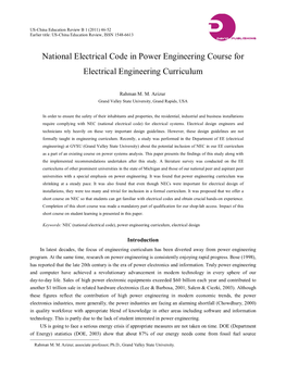 National Electrical Code in Power Engineering Course for Electrical