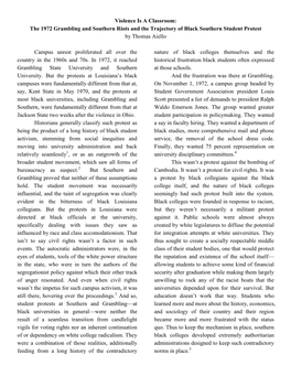 Violence Is a Classroom: the 1972 Grambling and Southern Riots and the Trajectory of Black Southern Student Protest by Thomas Aiello