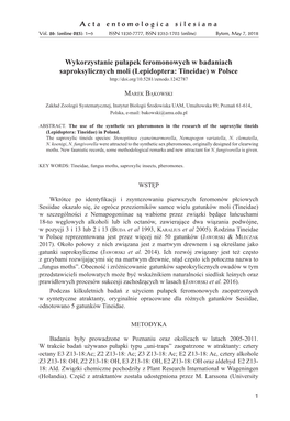 Wykorzystanie Pułapek Feromonowych W Badaniach Saproksylicznych Moli (Lepidoptera: Tineidae) W Polsce