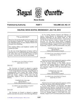 NS Royal Gazette Part I